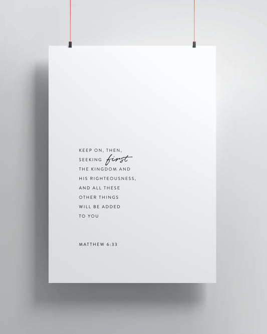 Matthew 6:33 Rolled Poster | Wall Art for Home Decor, Inspirational Gift, Bible Verse Wall Art, Christian Art, Modern Minimalist Decor